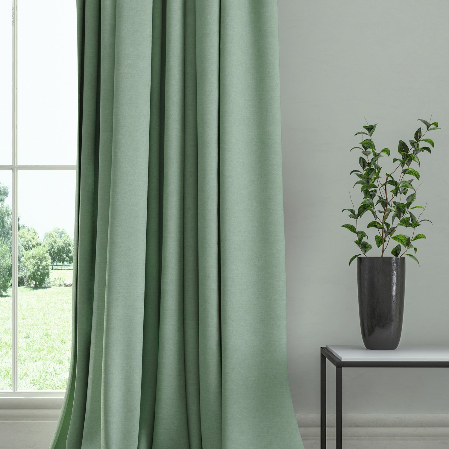 Curtain in a plain fabric, colour Waterfall.