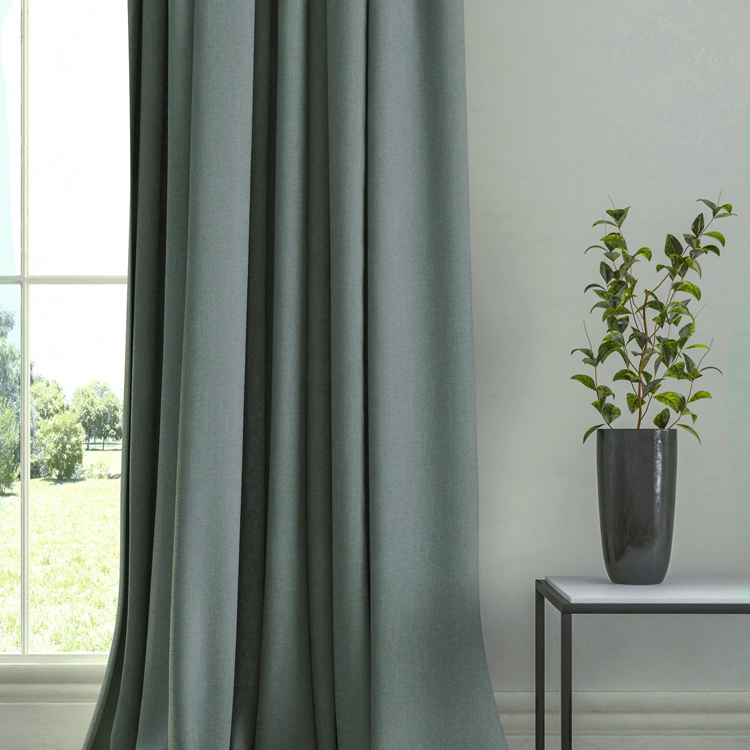 Curtain in a plain fabric, colour Pebble.