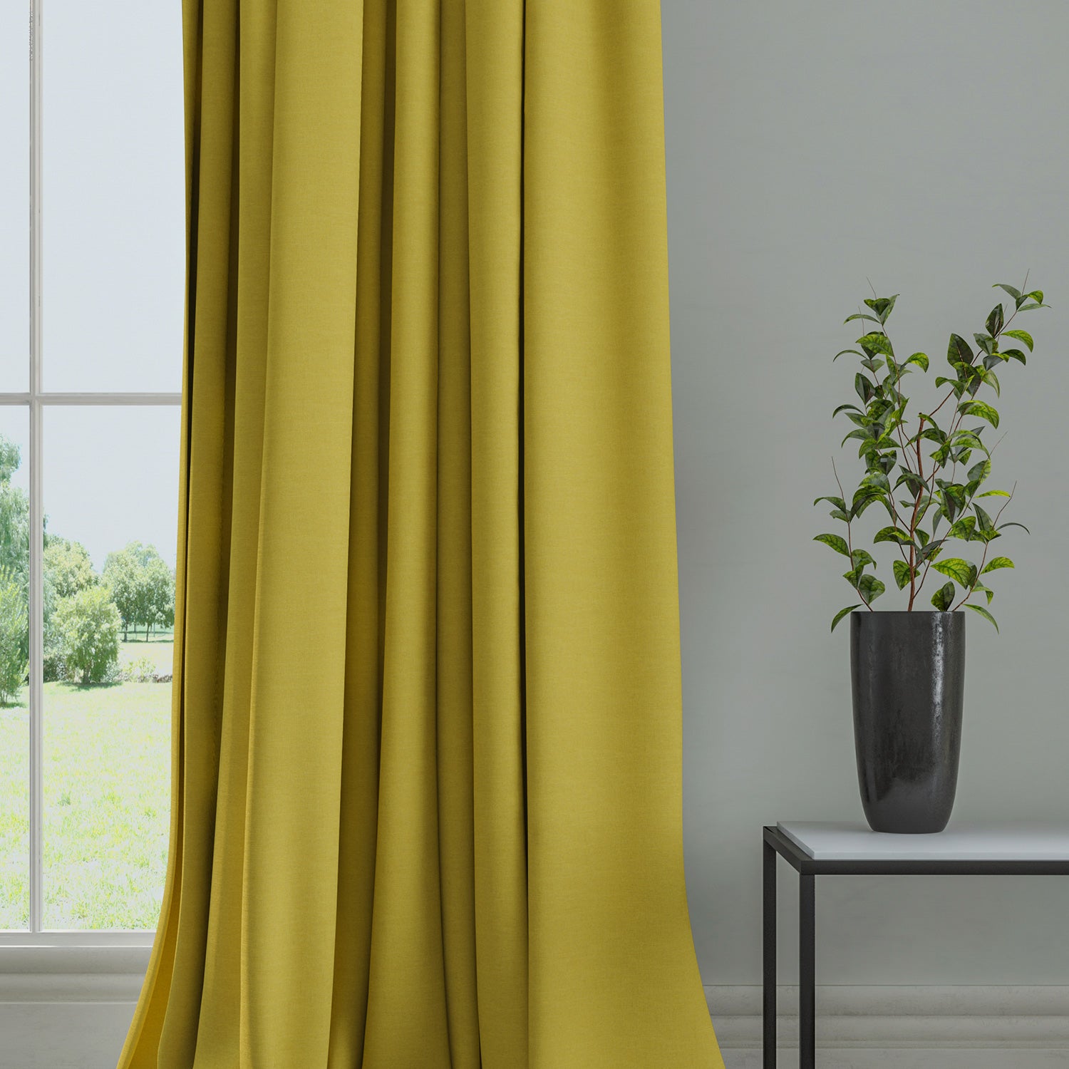 Curtain in a plain fabric, colour Citrus.