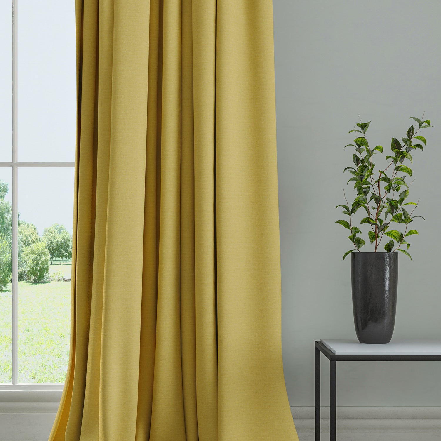 Curtain in a plain fabric, colour Cactus.