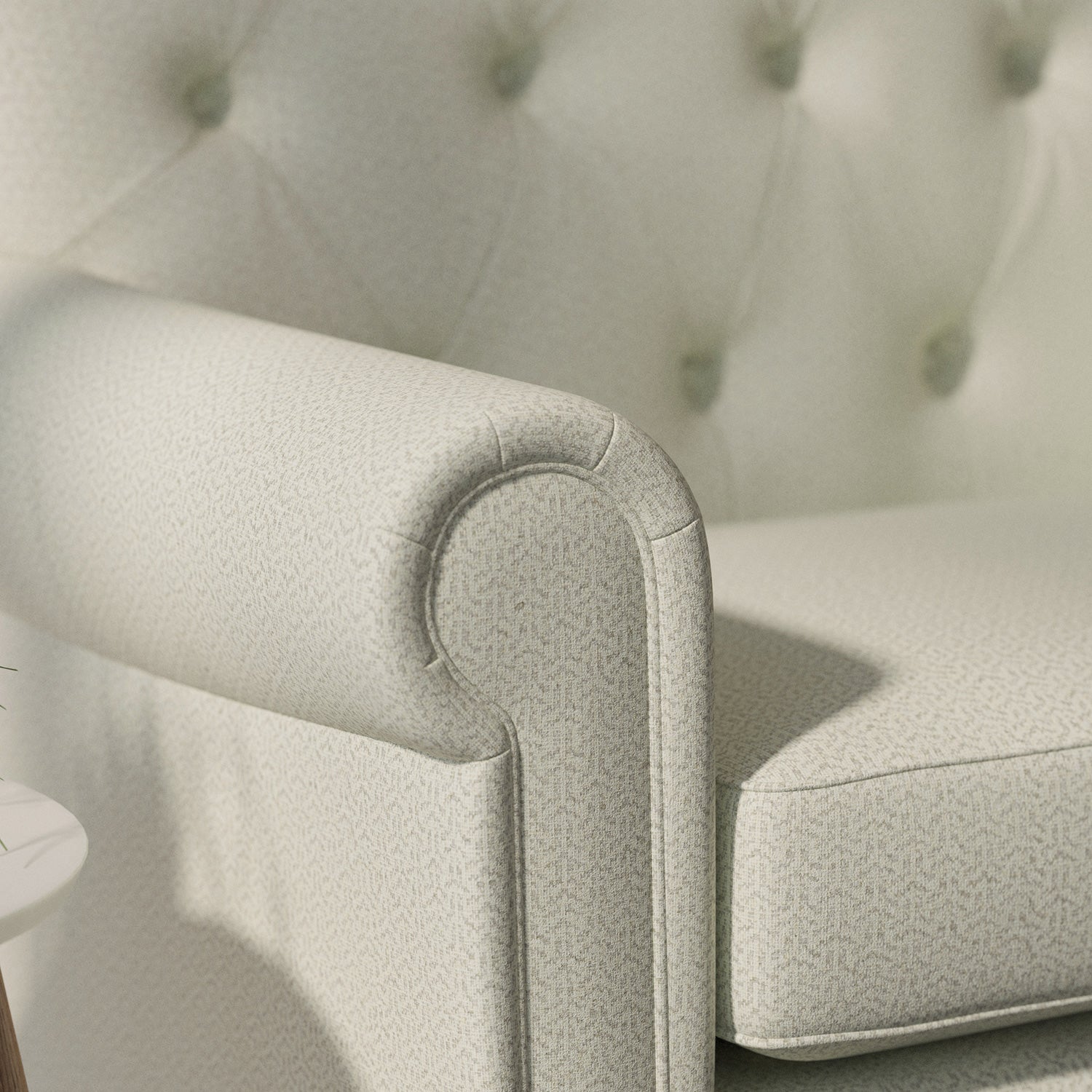 Sofa upholstered in a grey Scandi-style semi-plain upholstery fabric with a stain resistant finish