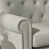 Sofa upholstered in a light blue Scandi-style semi-plain upholstery fabric with a stain resistant finish