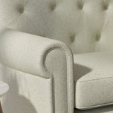 Sofa upholstered in a beige Scandi-style semi-plain upholstery fabric with a stain resistant finish