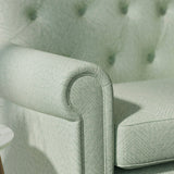Sofa upholstered in a aqua Scandi-style semi-plain upholstery fabric with a stain resistant finish
