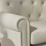 Sofa upholstered in a light neutral Scandi-style semi-plain upholstery fabric with a stain resistant finish