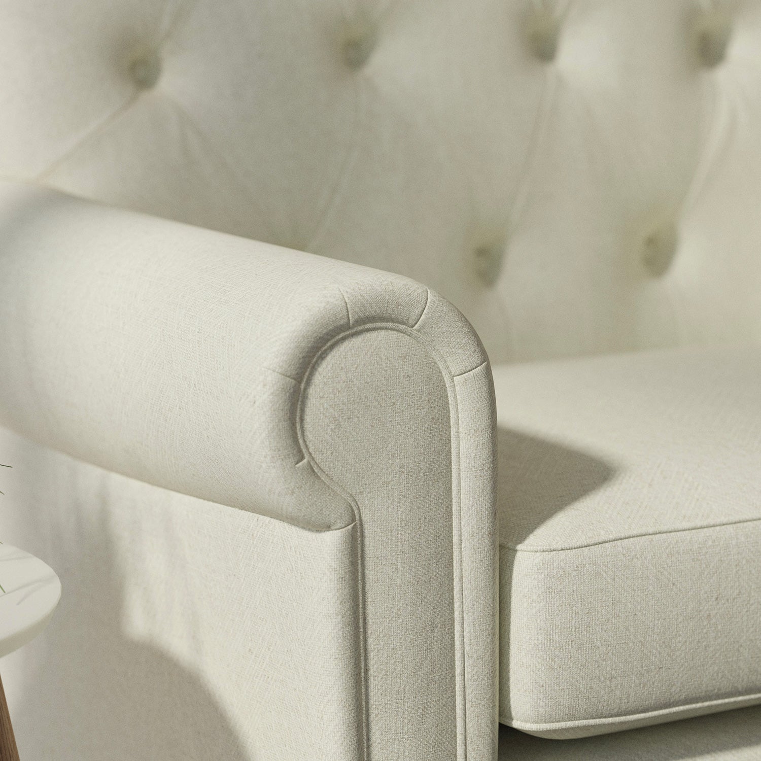 Sofa upholstered in a light grey Scandi-style semi-plain upholstery fabric with a stain resistant finish
