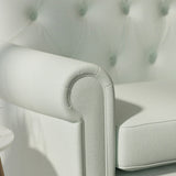 Sofa upholstered in a light blue Scandi-style semi-plain upholstery fabric with a stain resistant finish