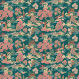 Sample of a Japanese-style toile printed velvet fabric.