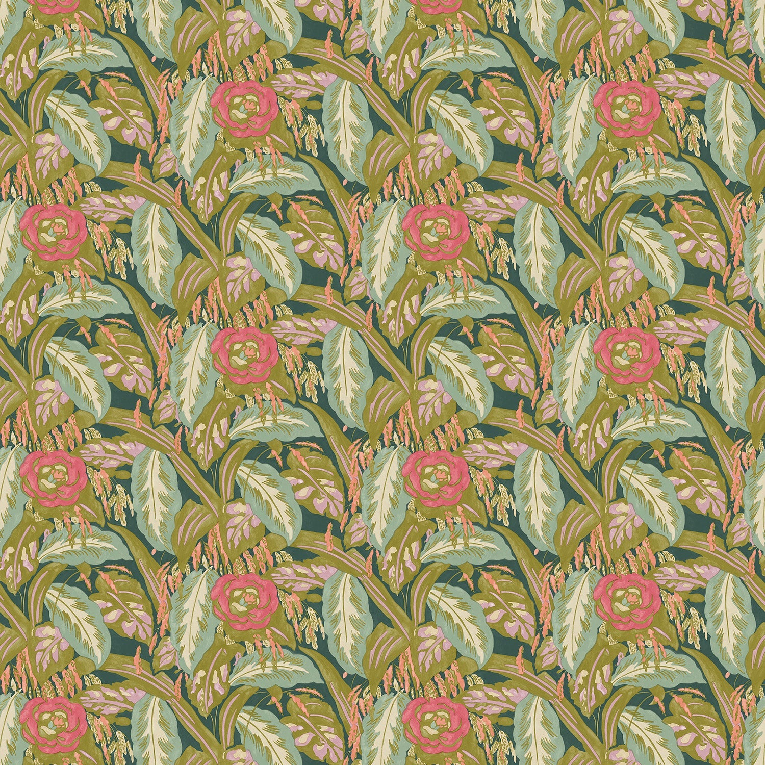 Fabric swatch of a floral-style printed velvet fabric in olive.