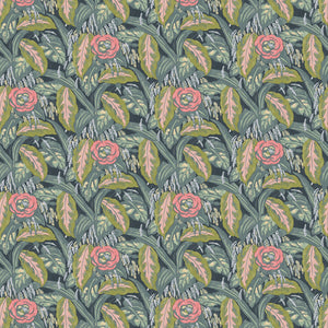 Fabric swatch of a floral-style printed velvet fabric.