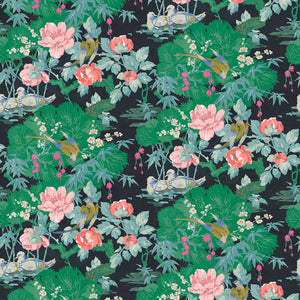 Fabric swatch of a printed velvet fabric featuring a floral design in aqua.