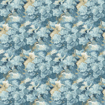 Sample of a printed velvet fabric featuring a classic oak leaf design in Cornflower.