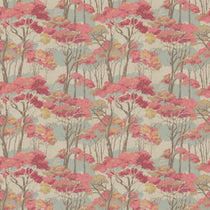 Printed velvet fabric swatch of a pink Japanese tree design.