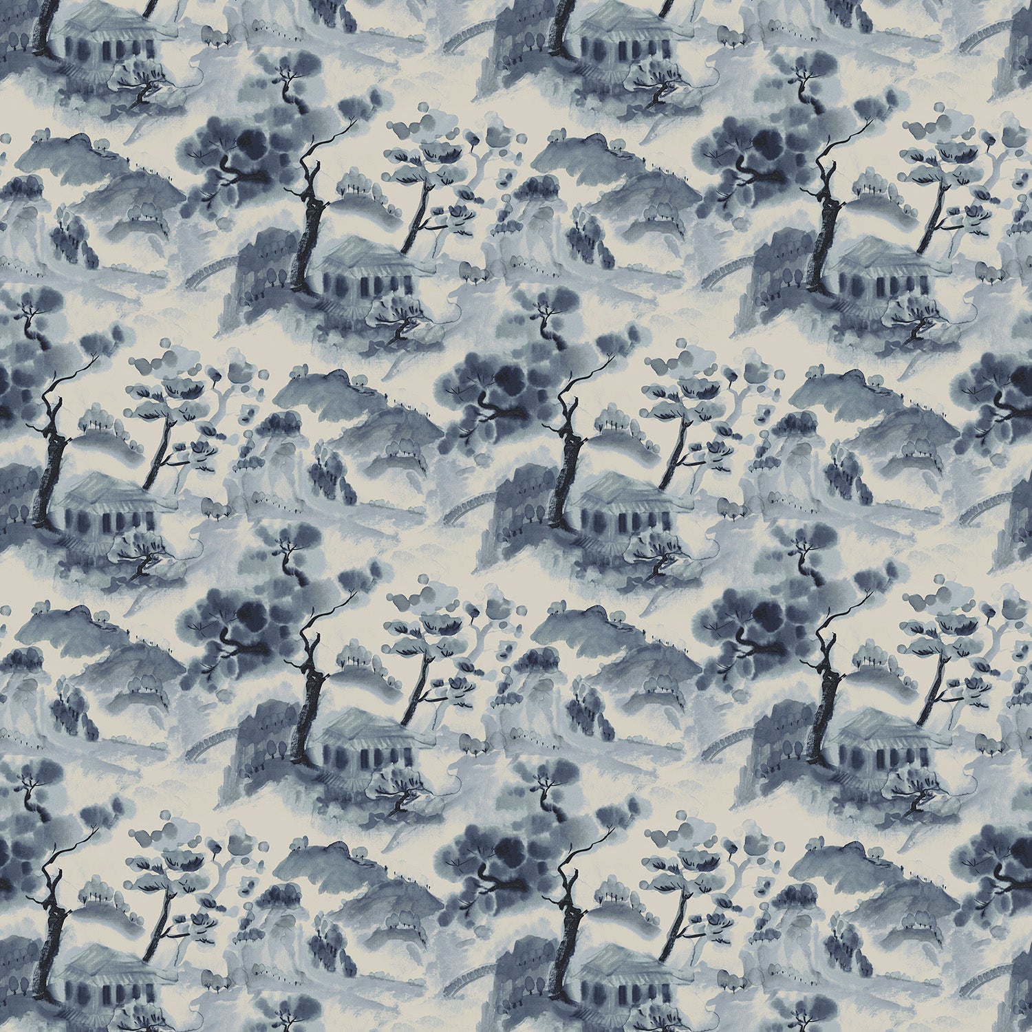 Fabric swatch of a dreamy, printed velvet fabric with a sophisticated Oriental feel that’s designed for both upholstery and drapes.