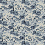Fabric swatch of a dreamy, printed velvet fabric with a sophisticated Oriental feel that’s designed for both upholstery and drapes.