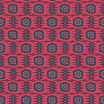 Fabric swatch of a printed velvet fabric featuring a fun, jazzy pattern in Berry. 