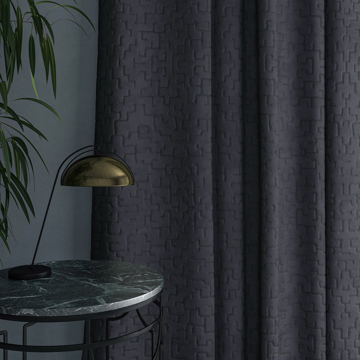 Curtain in beautiful stain resistant geometric velvet fabric 