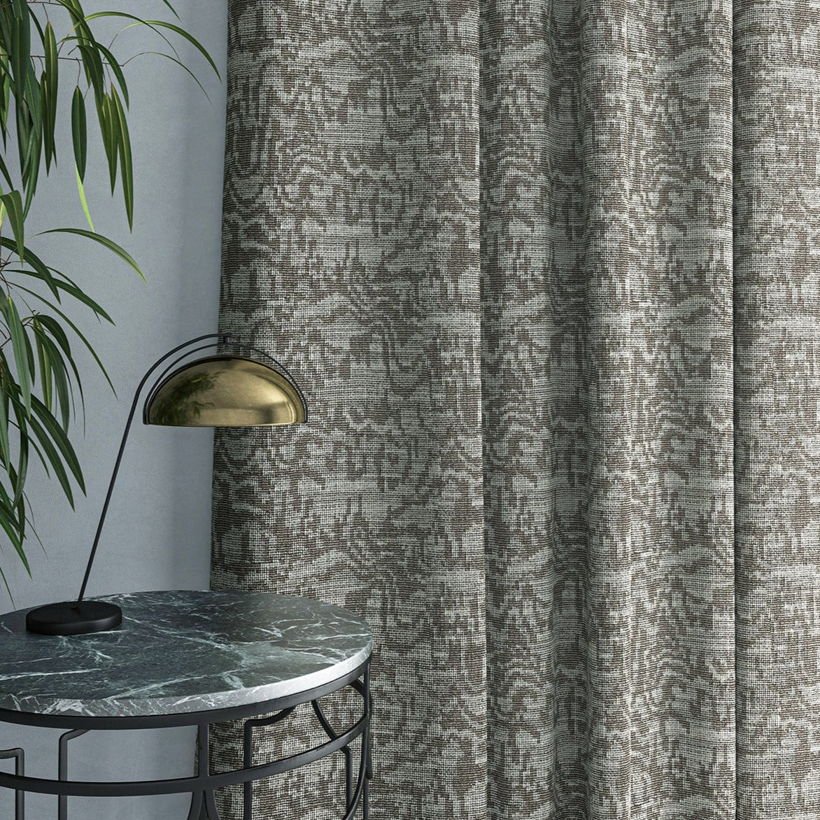 Curtain in a dark neutral abstract weave fabric
