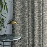 Curtain in a dark neutral abstract weave fabric
