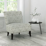 Chair upholstered in a stain resistant neutral herringbone weave upholstery fabric