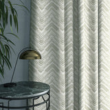 Curtain in a stain resistant neutral herringbone weave fabric