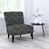 Chair upholstered in a stain resistant black herringbone weave upholstery fabric