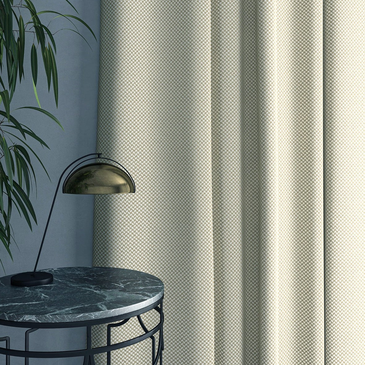 Curtain in beautiful cream stain resistant geometric weave fabric 
