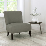Chair upholstered in a dark grey stain resistant geometric weave fabric