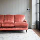 Velvet sofa in a pink crushed velvet upholstery fabric