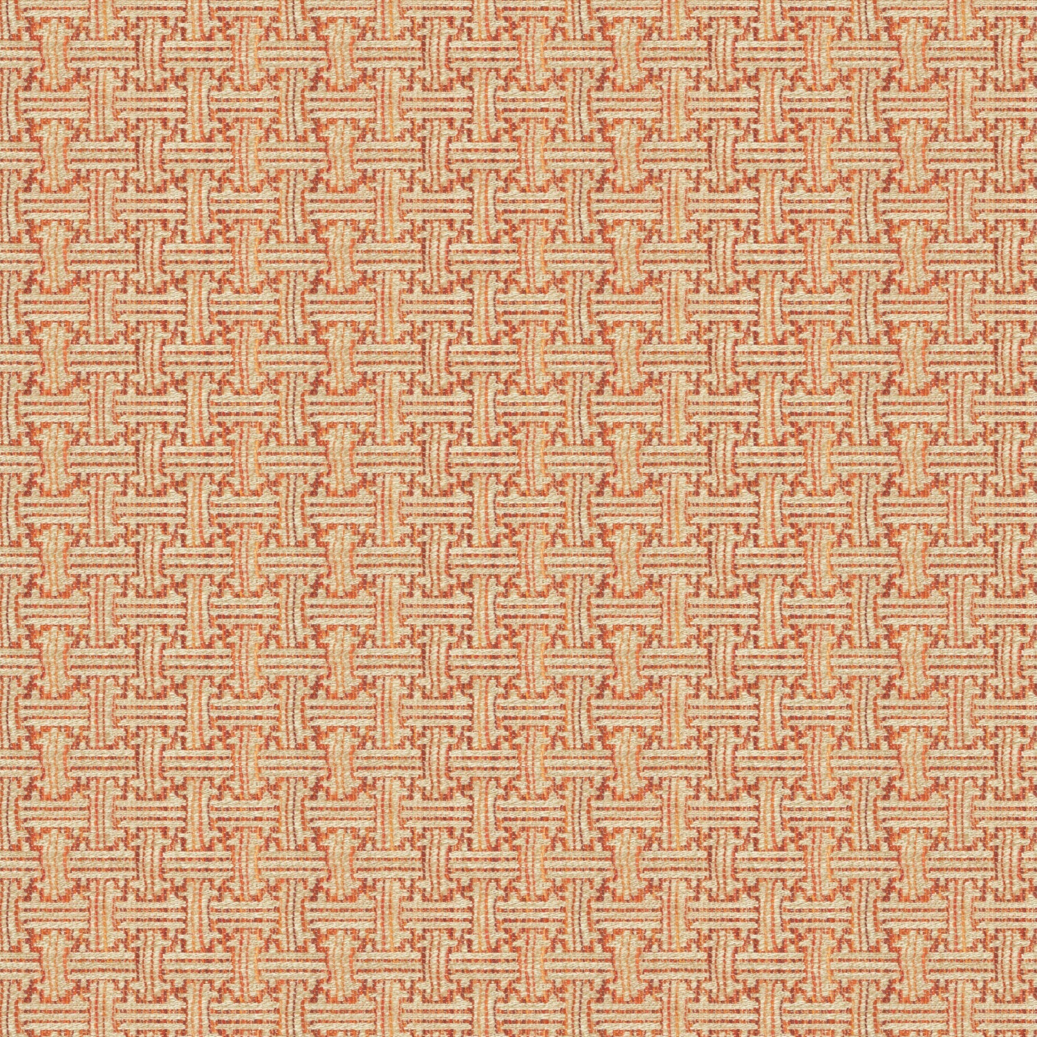 Fabric swatch of a stain resistant weave fabric with a geometric check design in red colours