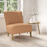 Chair upholstered in a stain resistant red fabric with geometric check design