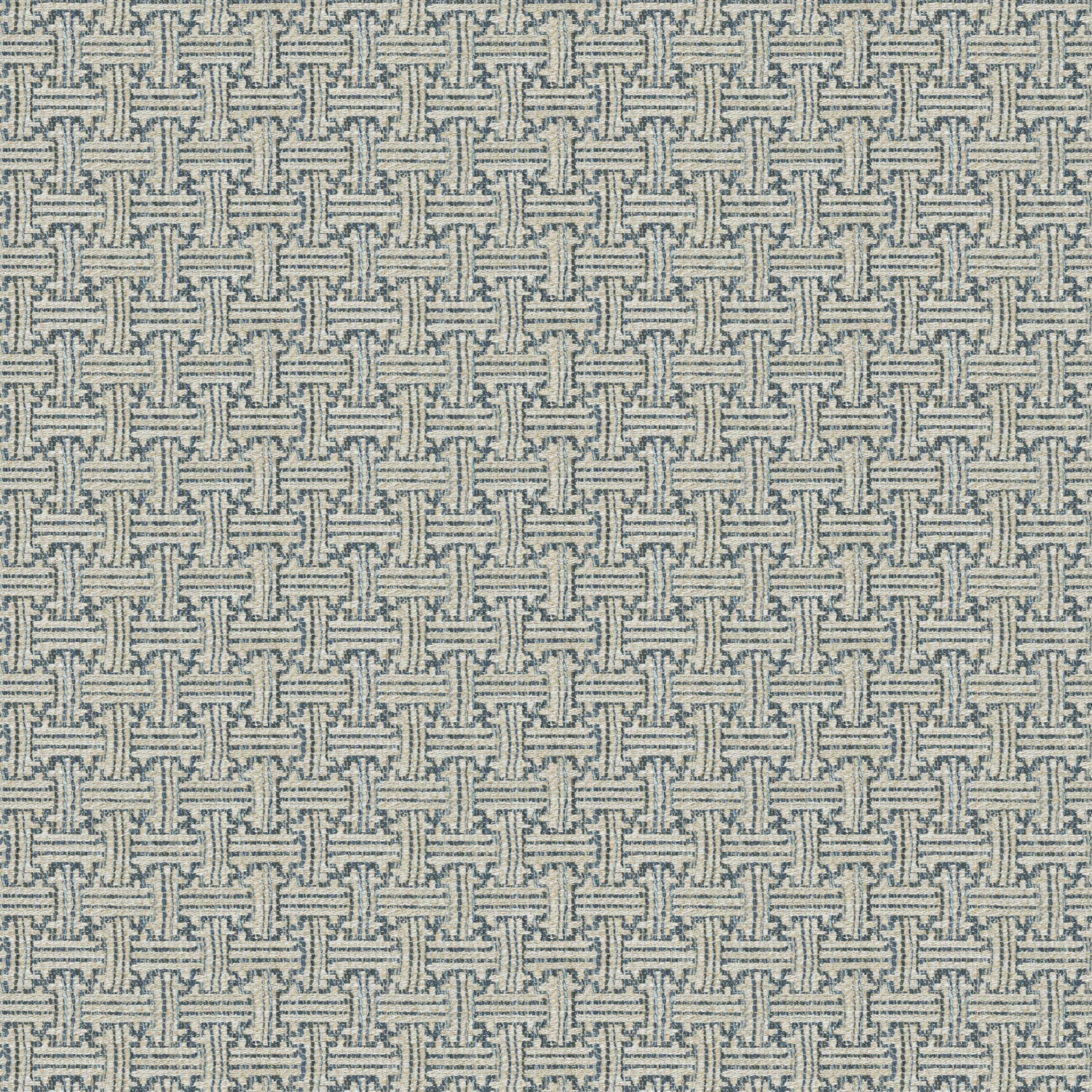 Fabric swatch of a stain resistant weave fabric with a geometric check design in blue colours