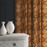 Velvet curtain in a brown velvet fabric with a brown kilim design