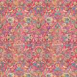 Pink and multicoloured velvet fabric with carpet design and stain resistant finish