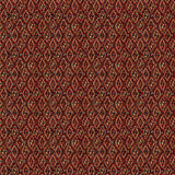 Velvet fabric in a dark red colour with a vintage kilim design and stain resistant finish