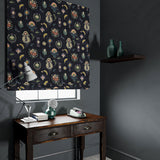 Velvet blind in a dark, luxurious stain resistant velvet with whimsical design