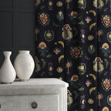 Velvet curtain in a dark, luxurious stain resistant velvet with whimsical design