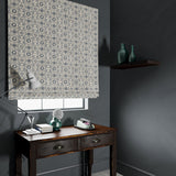 Velvet blind in a grey velvet fabric with a colour block design