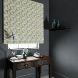 Velvet blind in a pastel coloured velvet fabric with modern geometric design