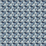Blue velvet fabric with a modern geometric design and a stain resistant finish