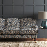 Velvet sofa in a stain resistant velvet fabric with a blue abstract design