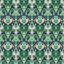 Velvet fabric with a stain resistant finish with an abstract contemporary design in green and blue colours
