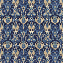Velvet fabric with a stain resistant finish with an abstract contemporary design in blue colours