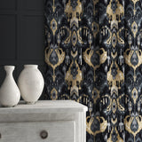 Velvet curtain in a dark grey velvet fabric with contemporary abstract design