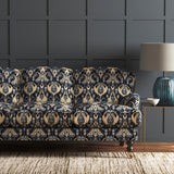 Velvet sofa upholstered in a stain resistant velvet fabric with contemporary abstract design