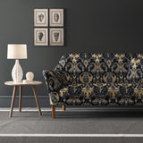 Velvet sofa upholstered in a stain resistant velvet fabric with contemporary abstract design