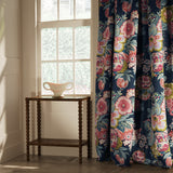 Curtain in a lively, large scale floral linen fabric