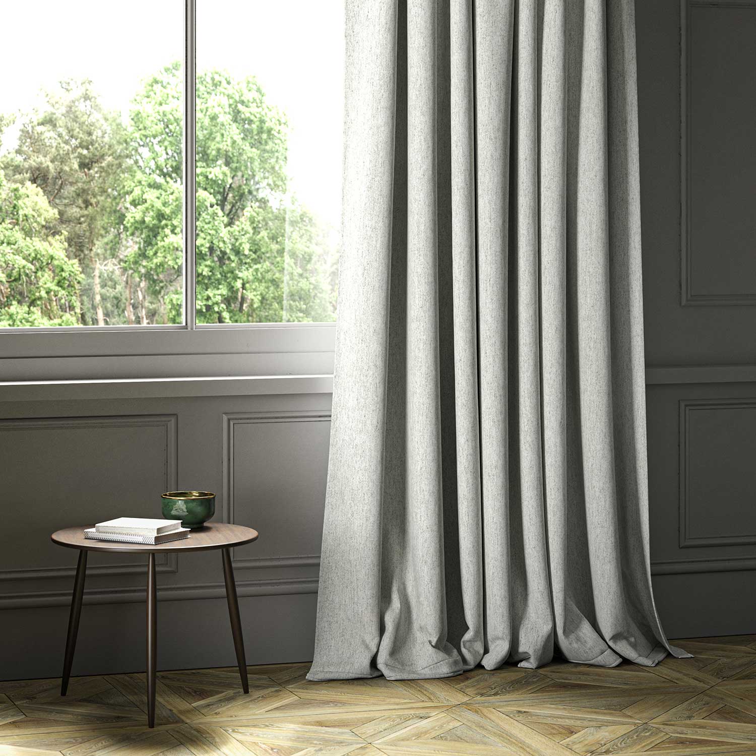 A white woven fabric shown as a curtain.