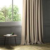 A neutral woven fabric shown as a curtain.