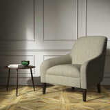 A grey woven fabric on an armchair.